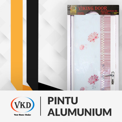 PINTU ALMINI MOTIF 3/4 D-GLASS WHITE + CERMIN